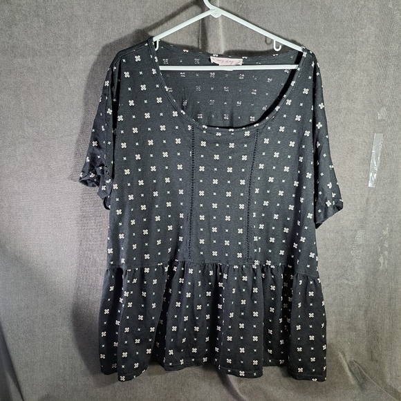 Penningtons In Every Story Black Pink Floral Shortsleeve Tee Peplum VG 4X - Picture 1 of 11